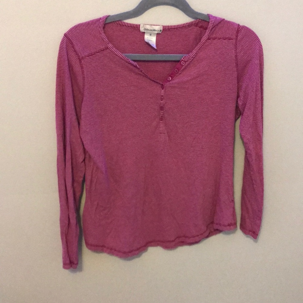 studio 11 striped quarter button up top